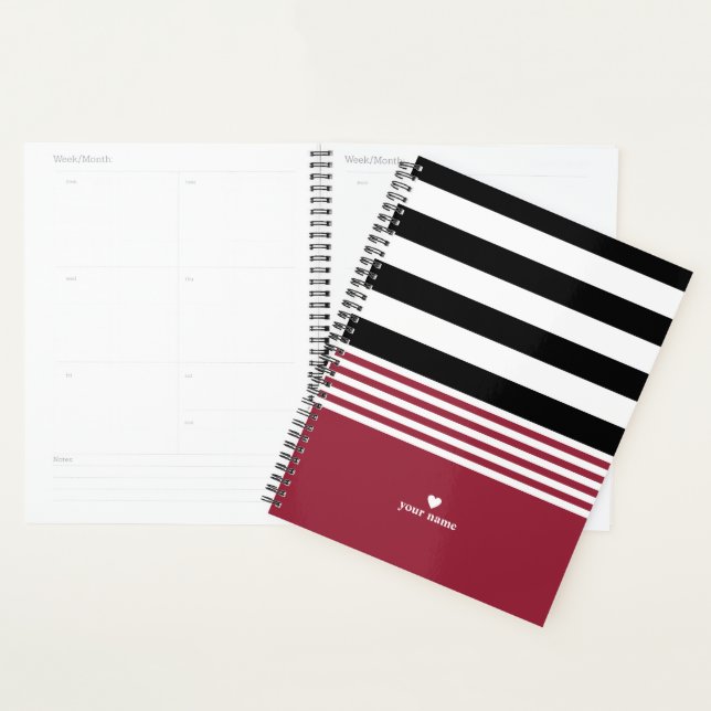 Agenda Black, White & Jester Red Striped Personalizado (Demostración)