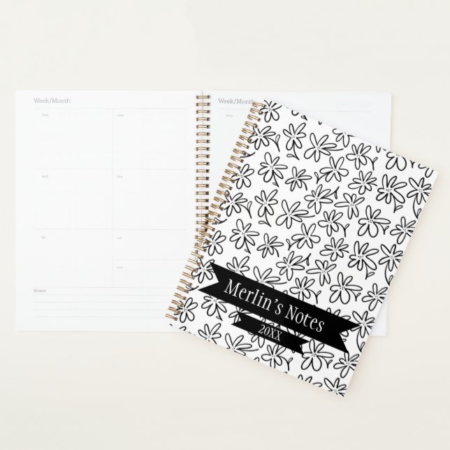 Agenda Black & White Seamless Floral Year Planner (Demostración)