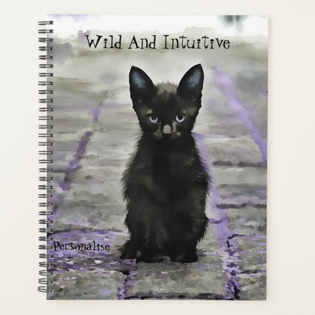 Agenda Black Wild Cat Cita Gris Purple Journal Planner (Anverso)