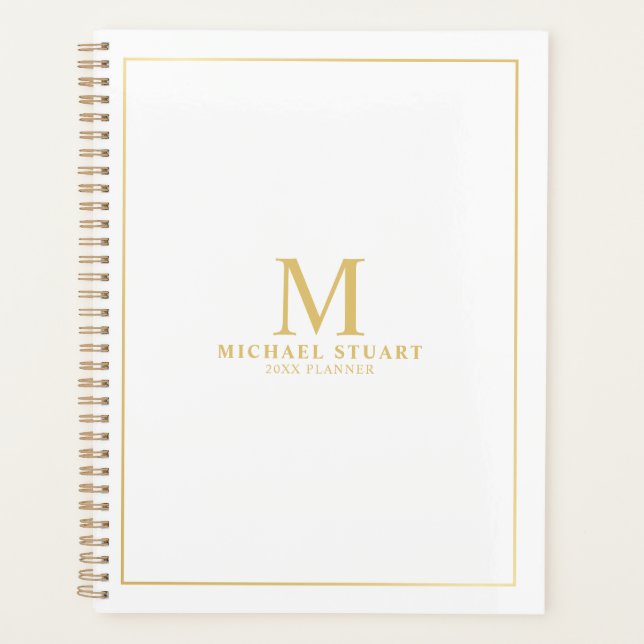 Agenda Blanco con Monograma y Nombre Personalizados Gold (Anverso)