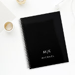 Agenda Blanco y negro | Monograma moderno<br><div class="desc">Este moderno diseño de planificación presenta un rico fondo negro,  con sus iniciales en negrita en blanco para un aspecto sencillo y masculino.</div>