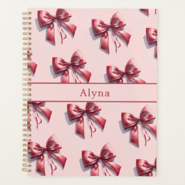 Agenda bloc de notas con nombre personalizado Bow rosado 
