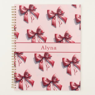 Agenda bloc de notas con nombre personalizado Bow rosado