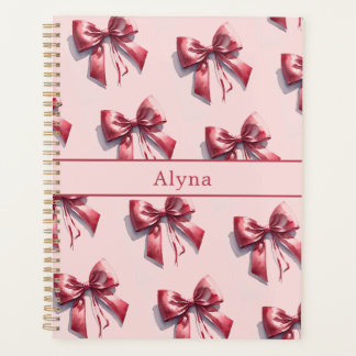 Agenda bloc de notas con nombre personalizado Bow rosado