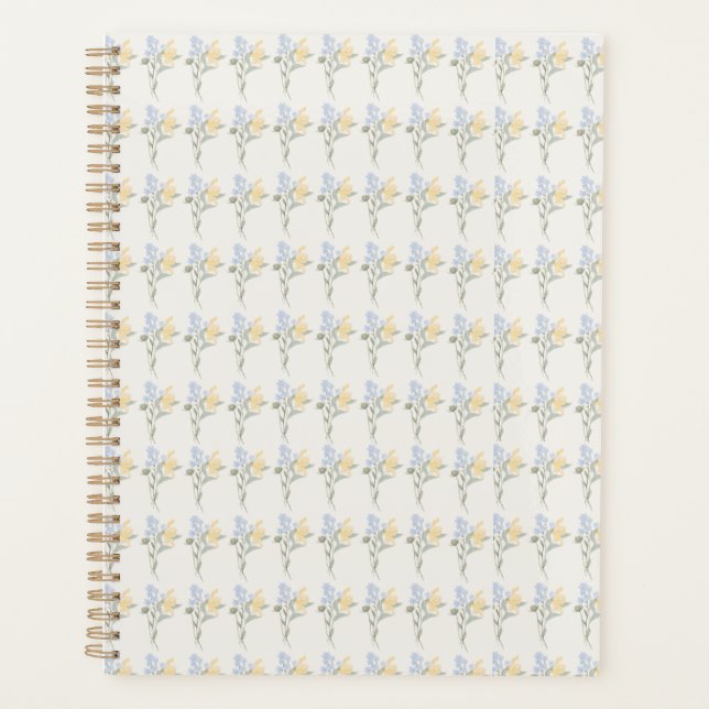 Agenda Bloc de notas floral azul y amarillo (Anverso)