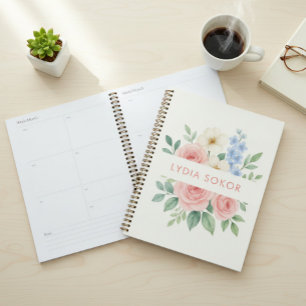 Agenda Bloc de notas floral personalizado con nombre