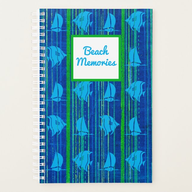 Agenda Bloc de notas Nautical Blue Green Stripe en Recuer (Anverso)