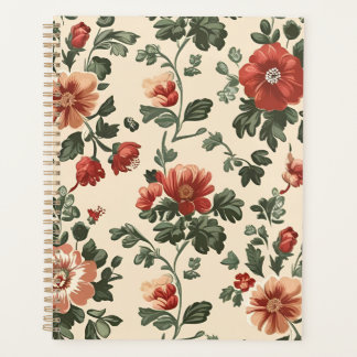 Agenda Bloom Jardín Rústico - Patrón Floral Rojo Vintage