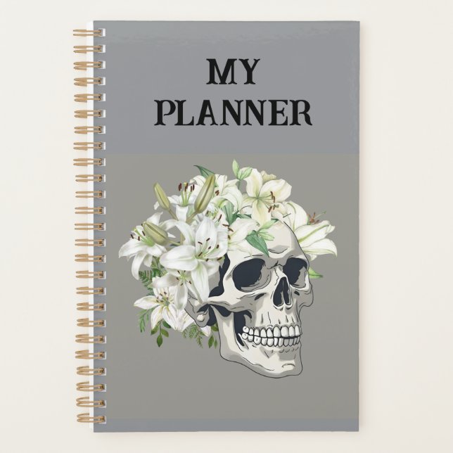 Agenda Bloom silencioso: Calaveras y lirios blancos (Anverso)