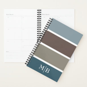 Agenda Bloque de color azul y marrón con iniciales monogr