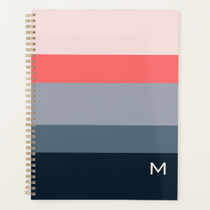 Agenda Bloque de Color Moderno Rosa Gris Monograma Person