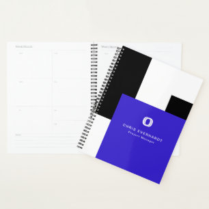 Agenda Bloque de color moderno simple: azul, negro y blan