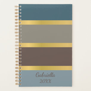 Agenda Bloques de color modernos en azul y marrón con nom