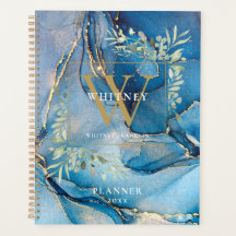 Blue Agate Geode Greenery Monograma Nombre 2023