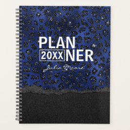 Agenda Blue And Black Cheetah Pattern Personalized