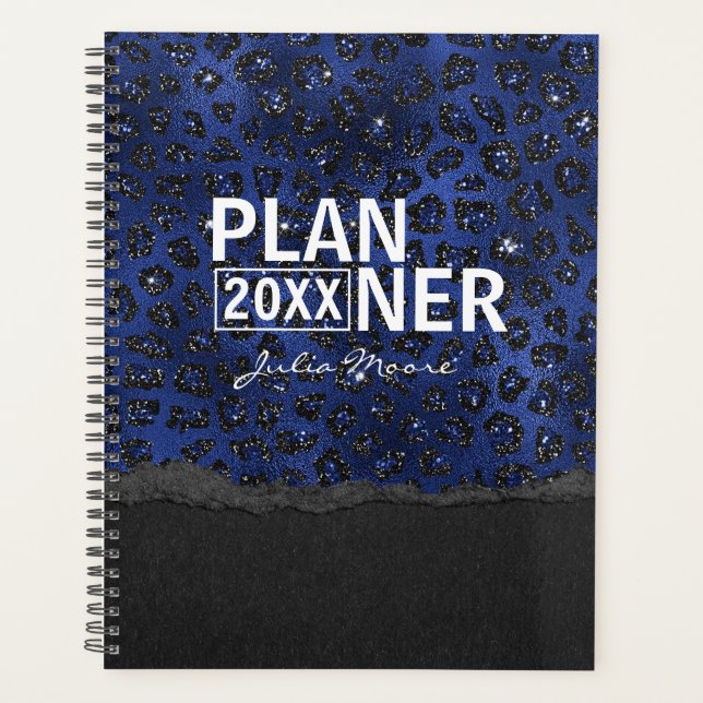 Agenda Blue And Black Cheetah Pattern Personalized (Anverso)