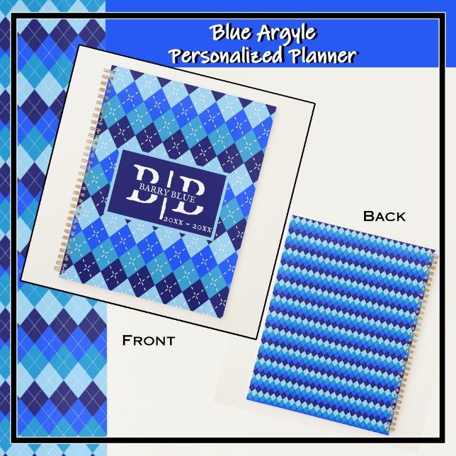 Agenda Blue Argyle Nuevo Trabajo De Vuelta A La Escuela P (New job, new business, blue argyle personalized planner.)