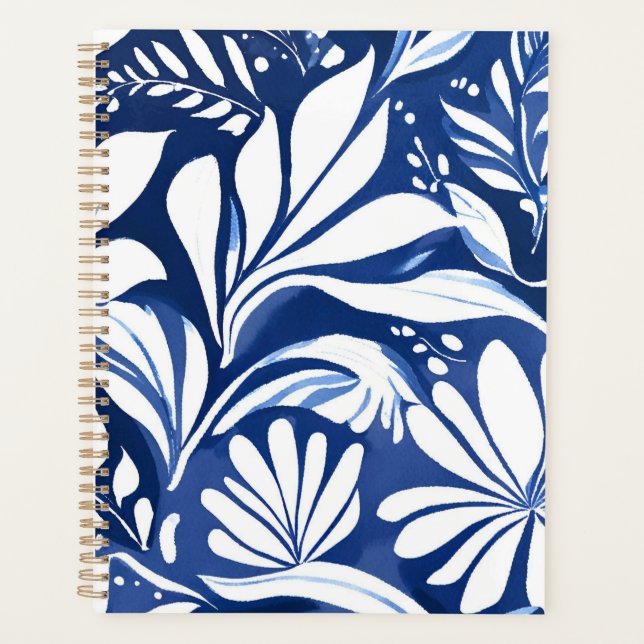 Agenda Blue Botanical Watercolor Floral Pattern (Anverso)