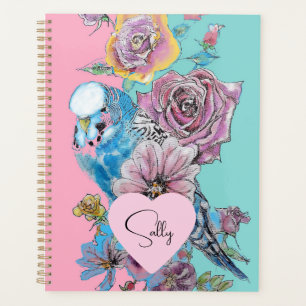 Agenda Blue Budgie Watercolor Chicas florales Pink Aqua