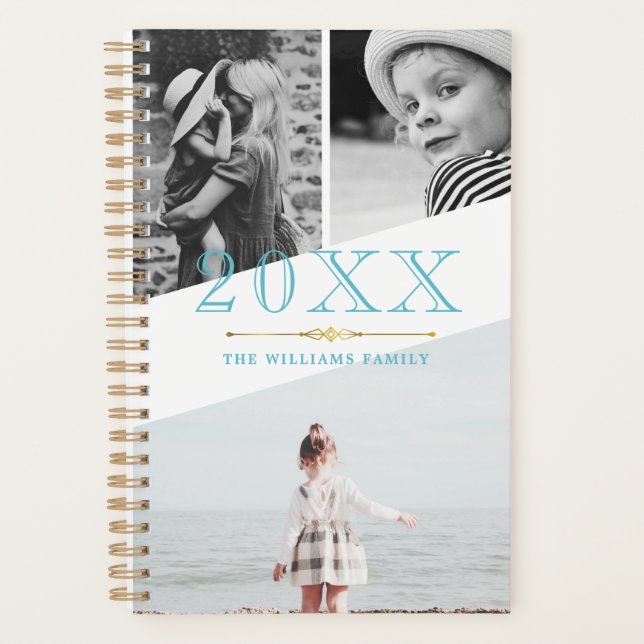 Agenda Blue Faux Gold y White Collage de fotos (Anverso)
