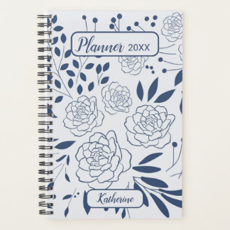 Agenda Blue Floral Monochrome Name And Year
