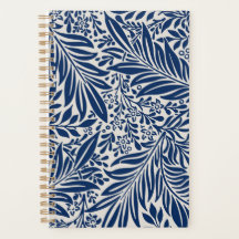 blue floral pattern with diverse leaves & blossoms