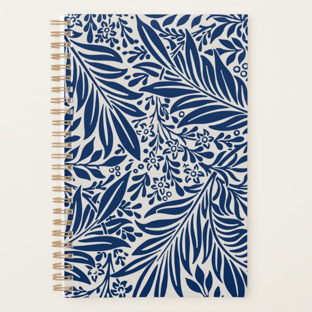 Agenda blue floral pattern with diverse leaves & blossoms (Anverso)