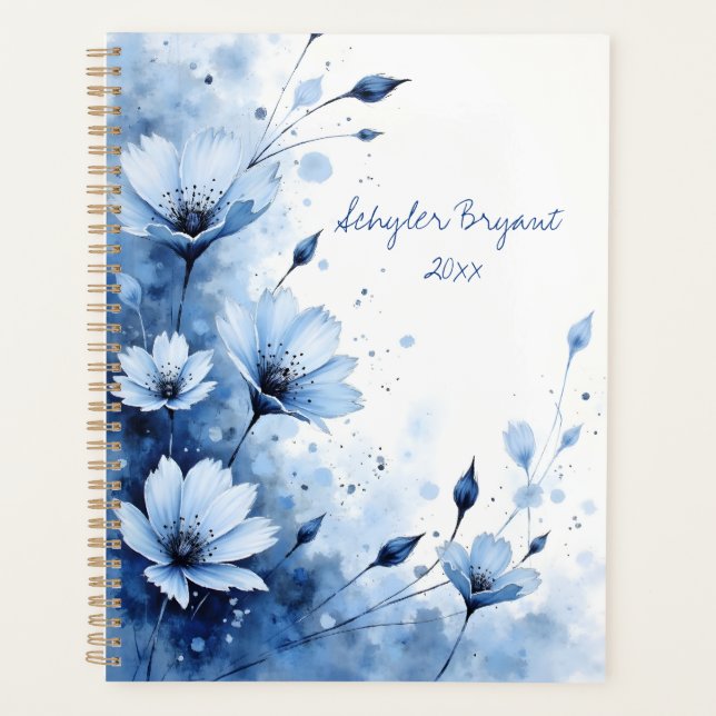 Agenda Blue Floral Spiral-bound Abstract Flower Botanical (Anverso)