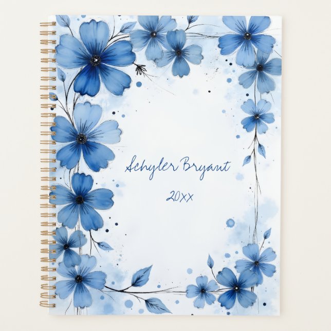 Agenda Blue Floral Spiral-bound Abstract Spring Botanical (Anverso)
