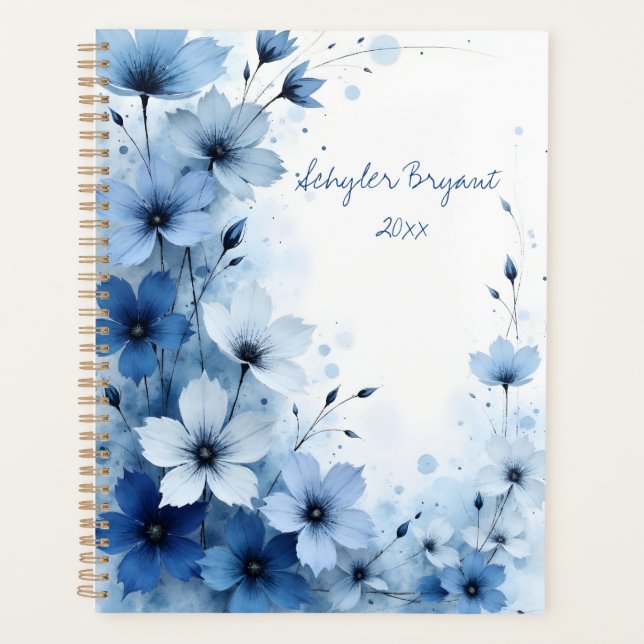 Agenda Blue Floral Spiral-bound Abstract Summer Botanical (Anverso)