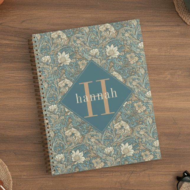 Agenda Blue Floral William Morris Elegant Monogram (Subido por el creador)