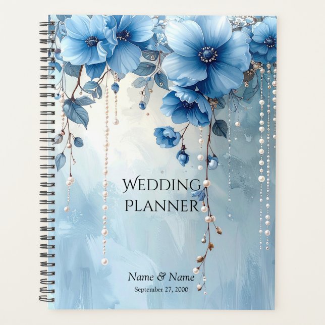 Agenda Blue Flowers and Pearls Planner (Anverso)