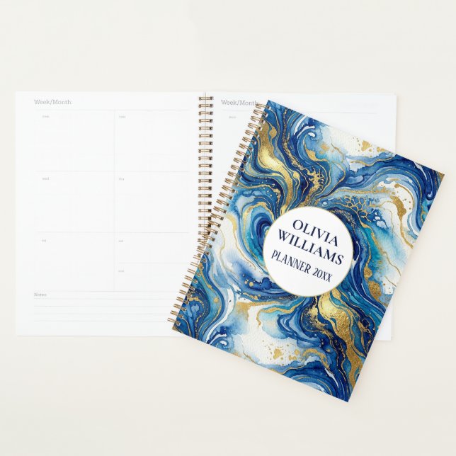 Agenda Blue Gold Marble Luxury Abstract Fluid Art Pattern (Demostración)