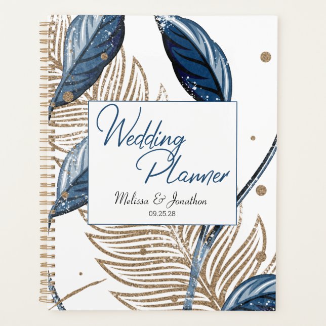Agenda Blue Gold Modern Floral Elegante Wedding (Anverso)