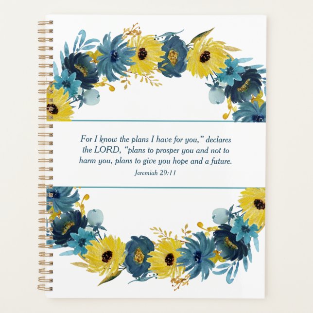 Agenda Blue Gold Otumn Wreath Christian Scripting (Anverso)