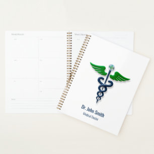 Agenda Blue Medical Stylish Caduceus Green Wings Cross