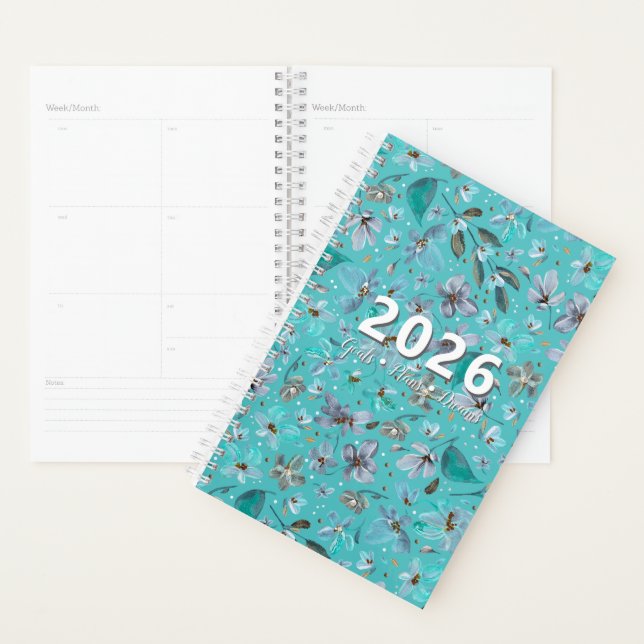 Agenda Blue Mint Magic Watercolor Floral 2026 Customized (Demostración)