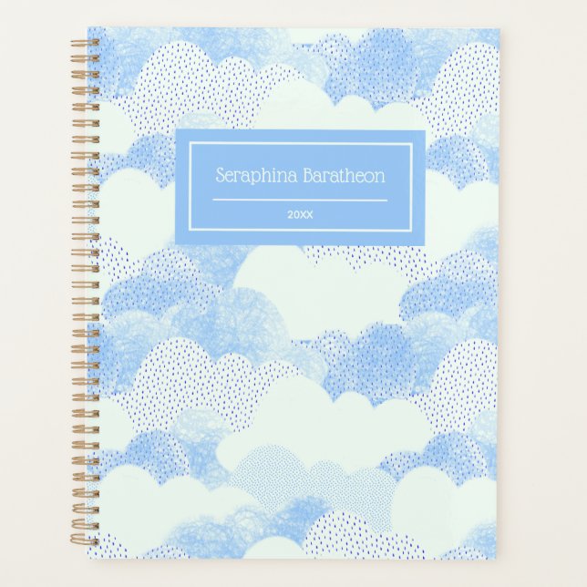 Agenda Blue Modern Rain Clouds Nombre personalizado (Anverso)