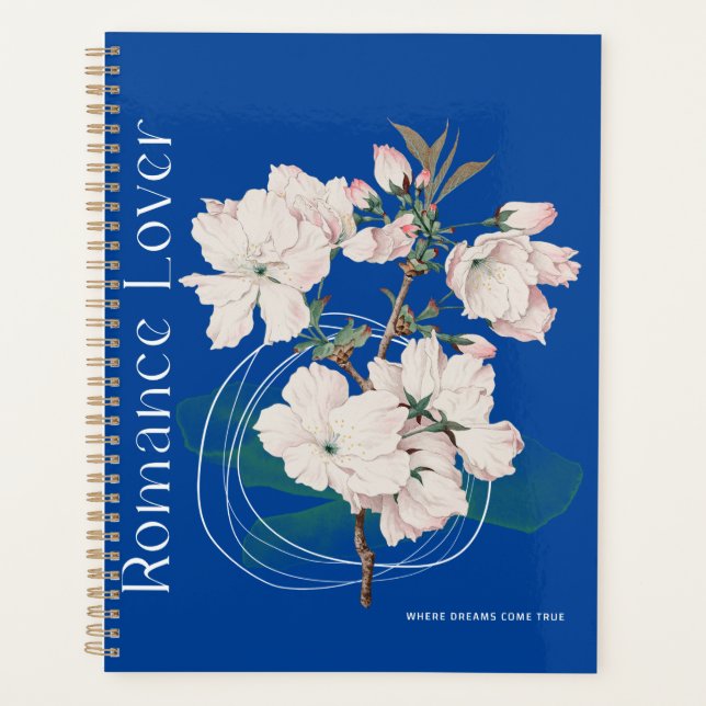 Agenda Blue Planner con flores blancas (Anverso)