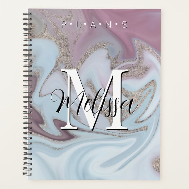 Agenda Blue Purple Gold Modern Monograma Resumen Planner (Anverso)