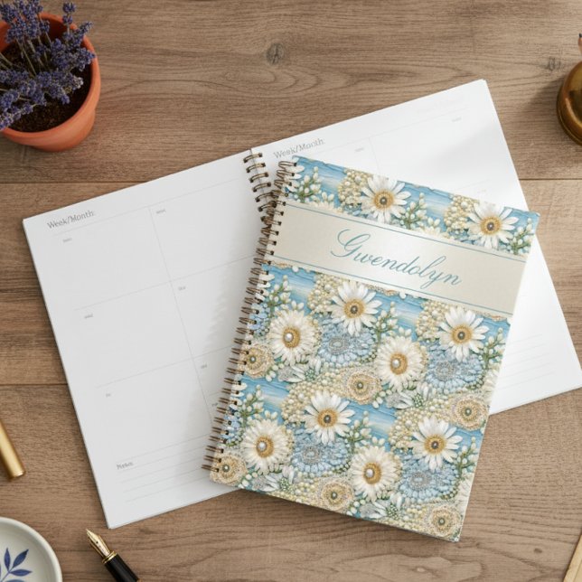 Agenda Blue Satin Daisy & Pearls 3D (Subido por el creador)