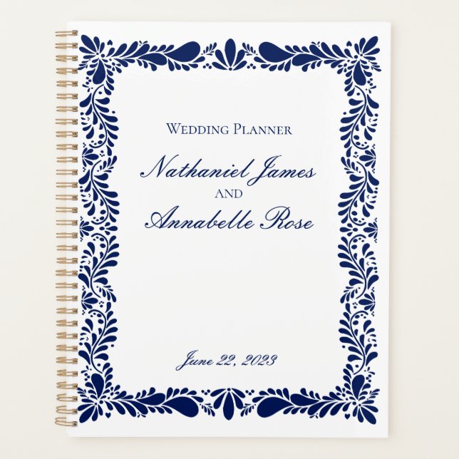 Agenda Blue Talavera Tile Boda floral Fiesta española (Anverso)