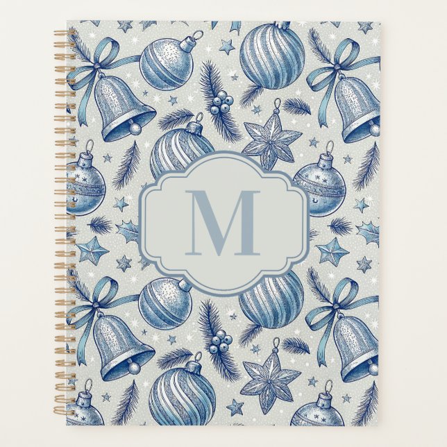 Agenda Blue Toile Christmas Ornaments Personalizado Monog (Anverso)