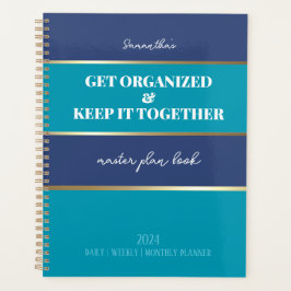 Agenda Blue Verde azulada Gold Modern Trendy Daily Weekly