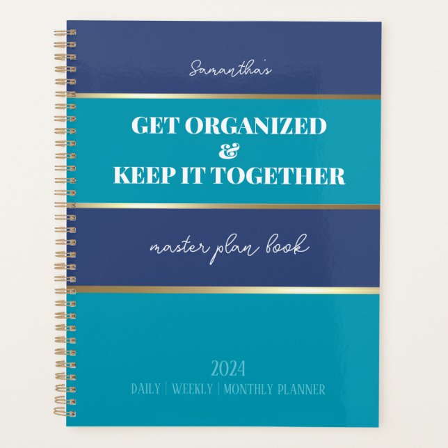 Agenda Blue Verde azulada Gold Modern Trendy Daily Weekly (Anverso)