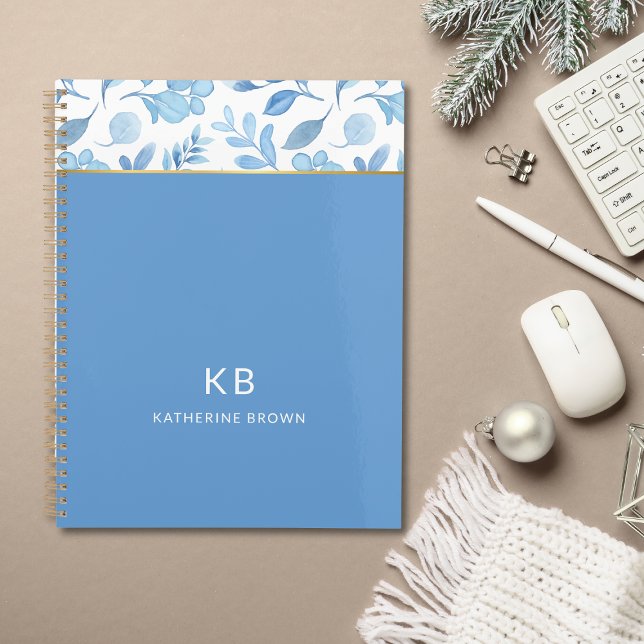Agenda Blue Watercolor Floral Pattern Stylish (Subido por el creador)