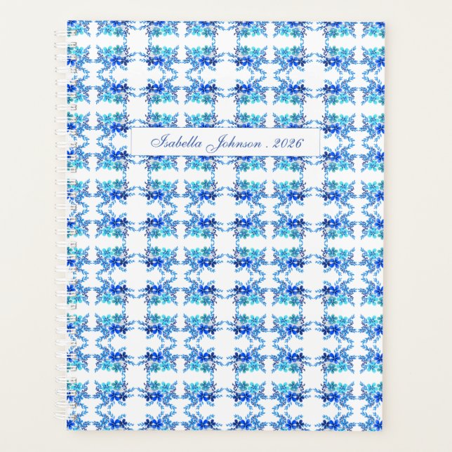 Agenda Blue Watercolor Floral Personalized Planner (Anverso)