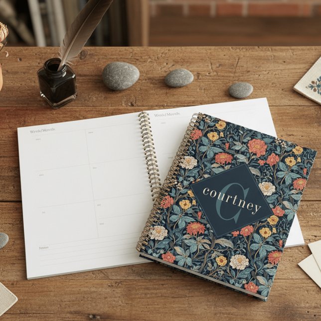 Agenda Blue William Morris Floral Elegant Monogram  (Subido por el creador)