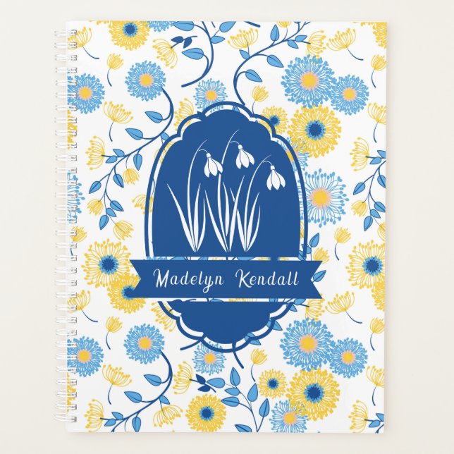 Agenda Blue & Yellow Laurentian Floral Custom Name (Anverso)