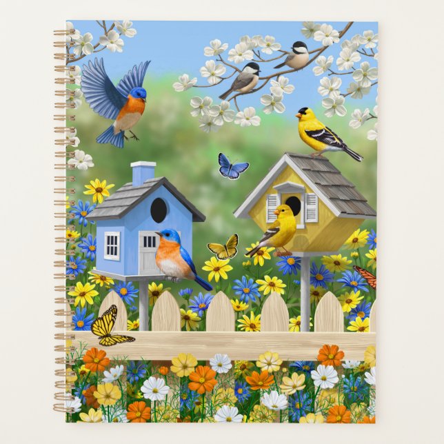 Agenda Bluebirds Goldfinches Birdhouses Flower Garden (Anverso)